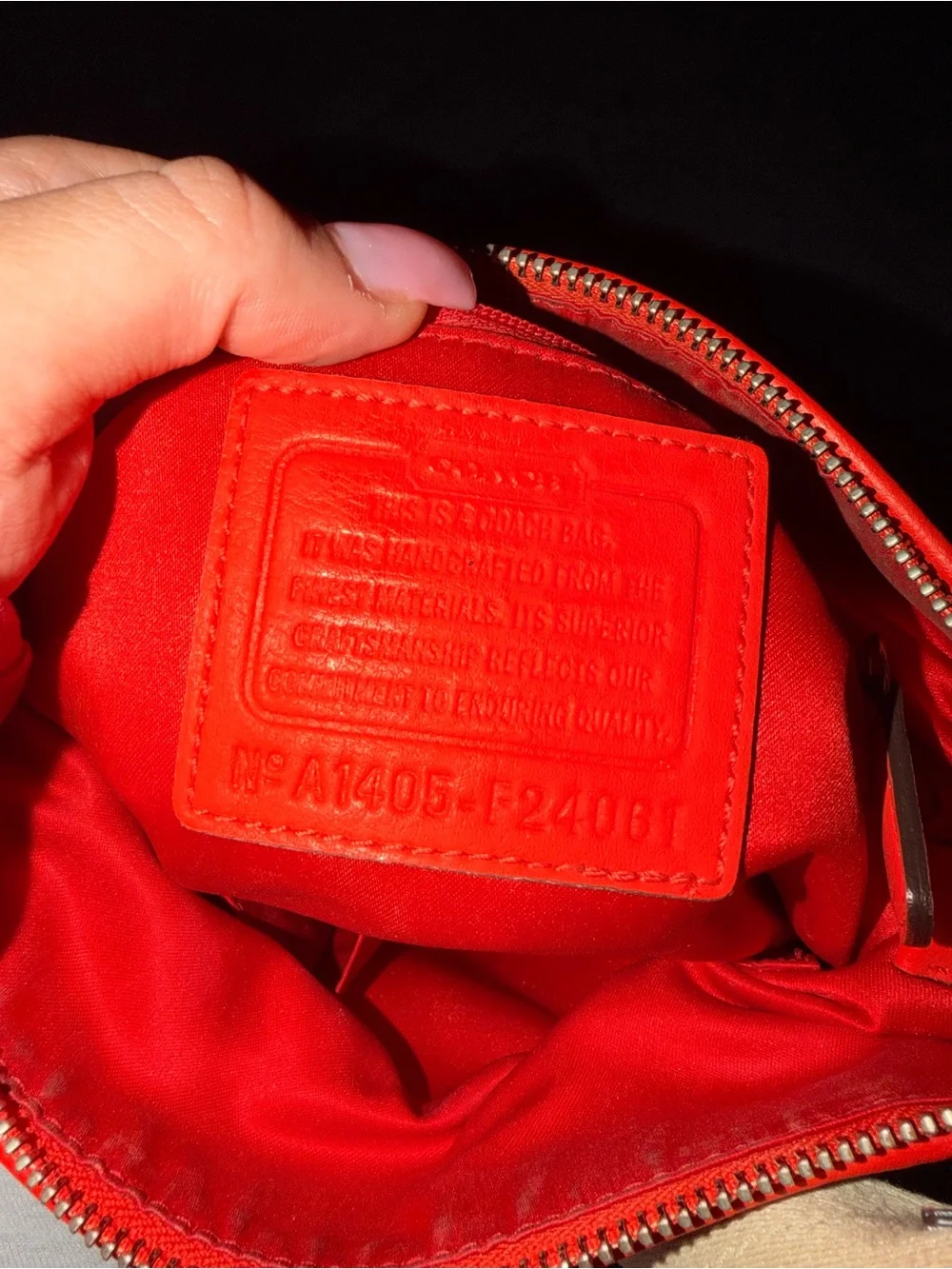 Coach Signature Canvas Crossbody in Tan with Red Trim